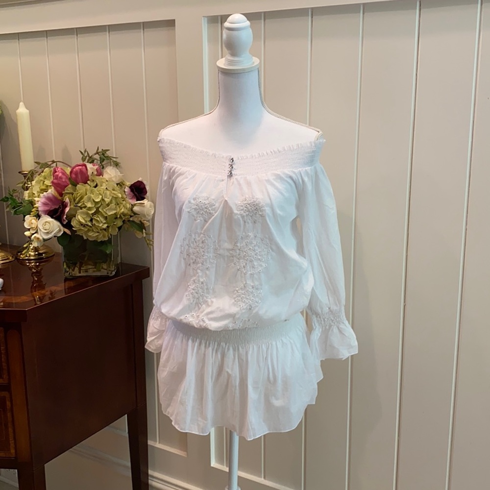 Hessi White Cotton off the shoulder Swim Coverup